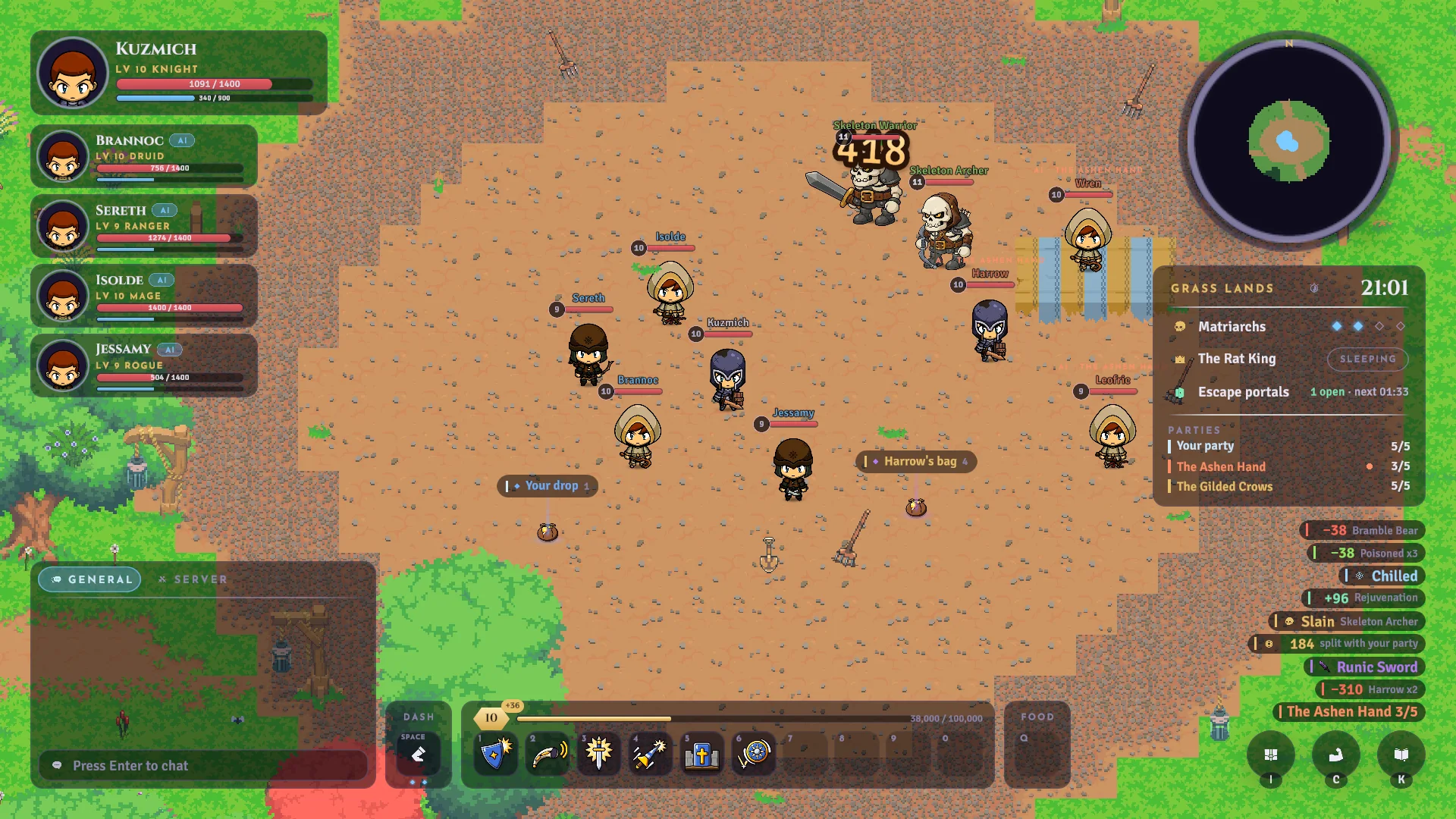 A Veilborn party fighting skeletons in the Grass Lands